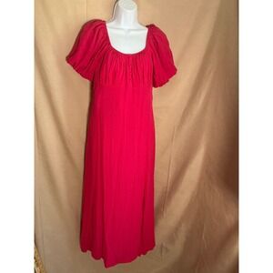 Forever 21 Maxi Dress Womens 1X Pink Excellent Empire Waist Puff Sleeve Smocked